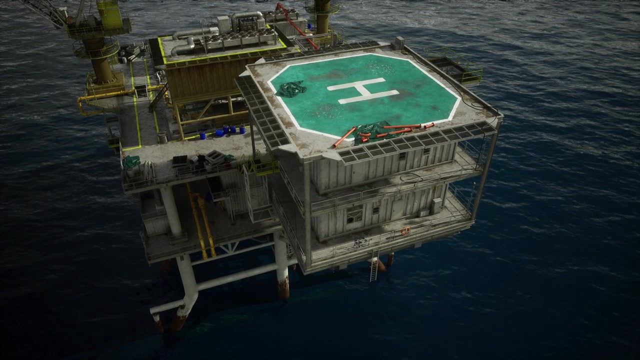 Oil rig helipad refueling process on offshore rig during crew changeover