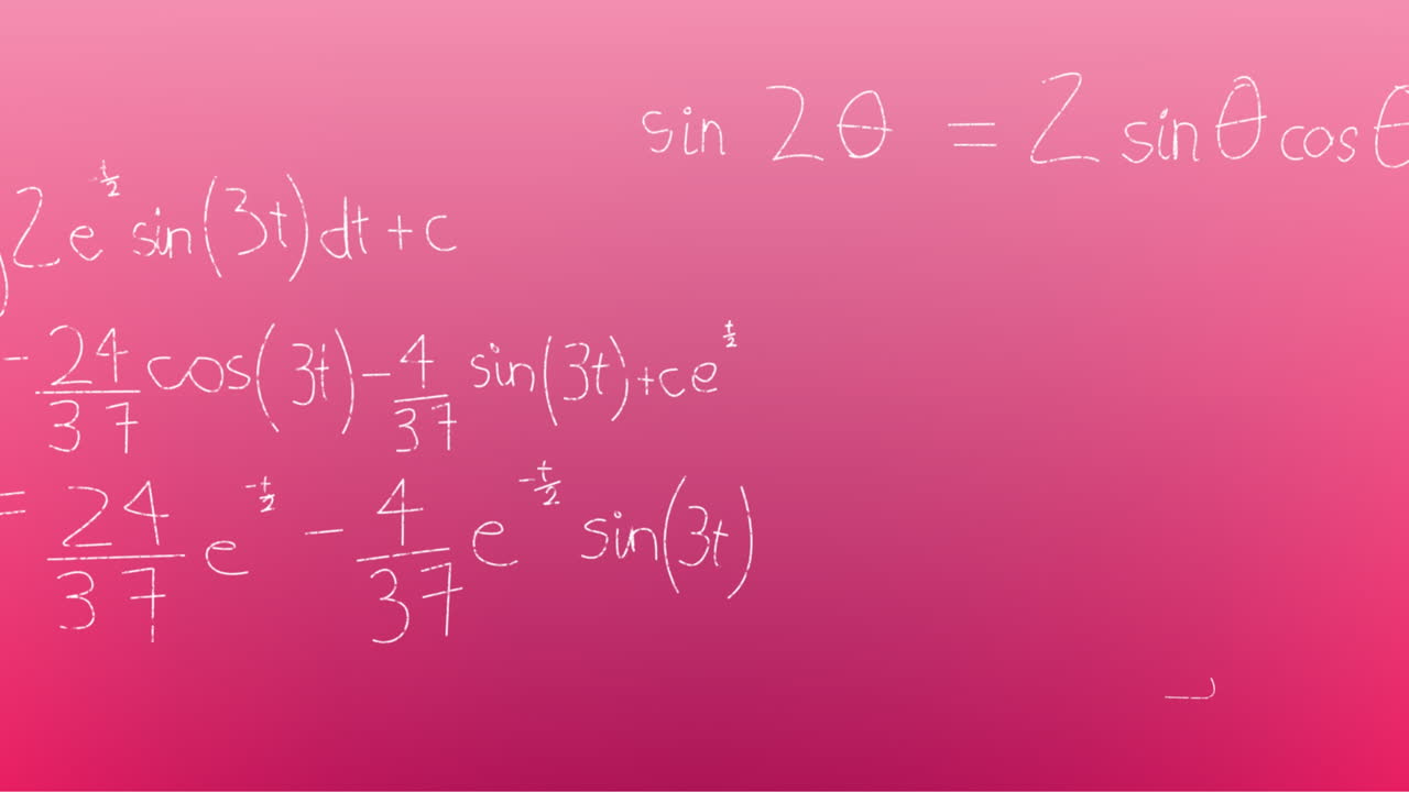 Animation of hand written mathematical formulae over pink background