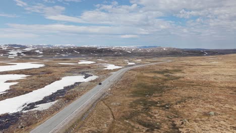 aerial view of route 7 through hardangervidda national park in norway