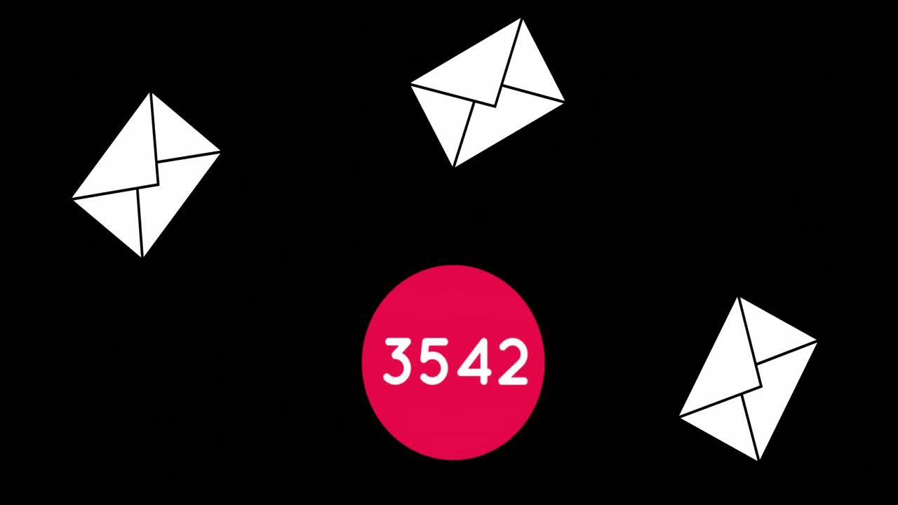 Envelope icons flying on black background 4k
