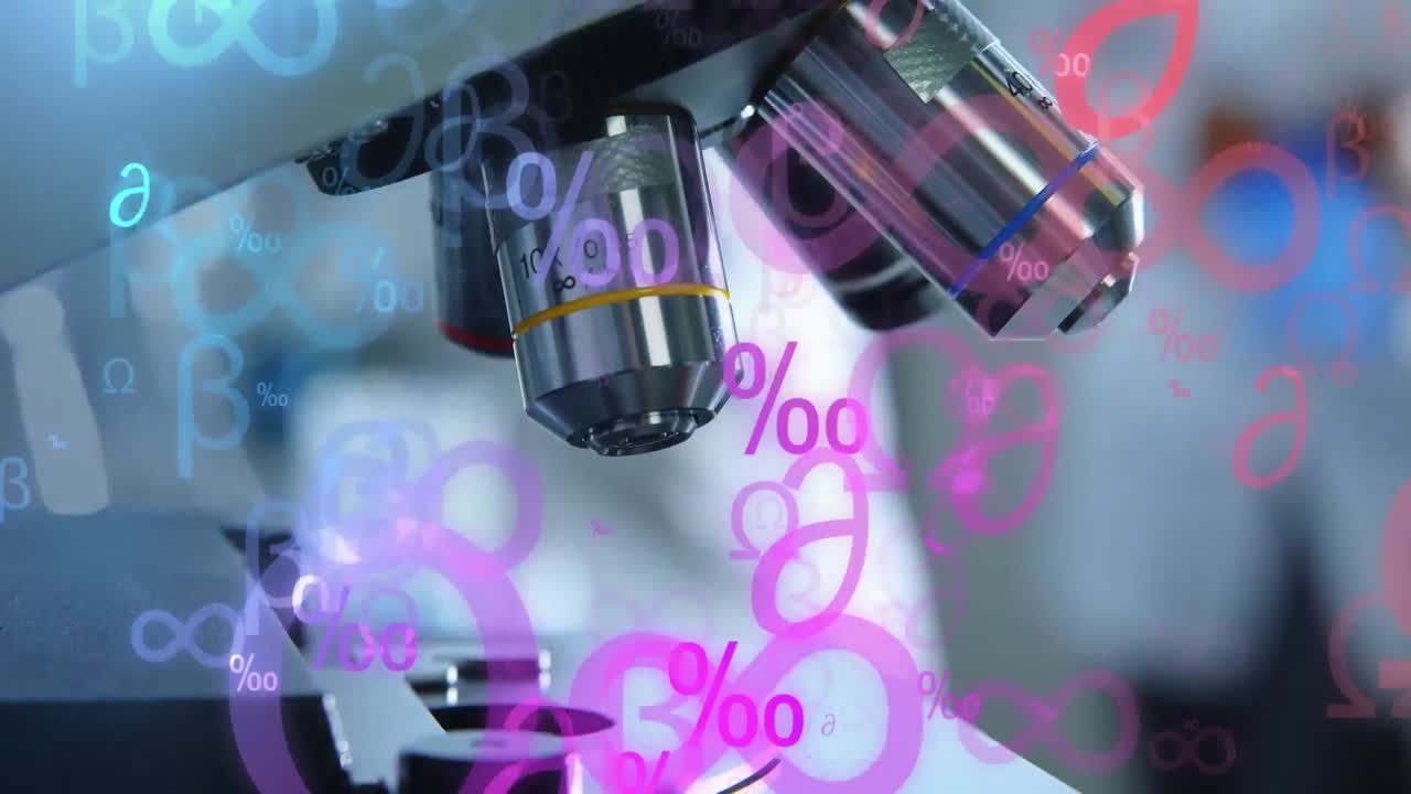 Mathematical symbols against microscope