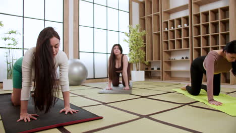 mujeres haciendo yoga en el interior