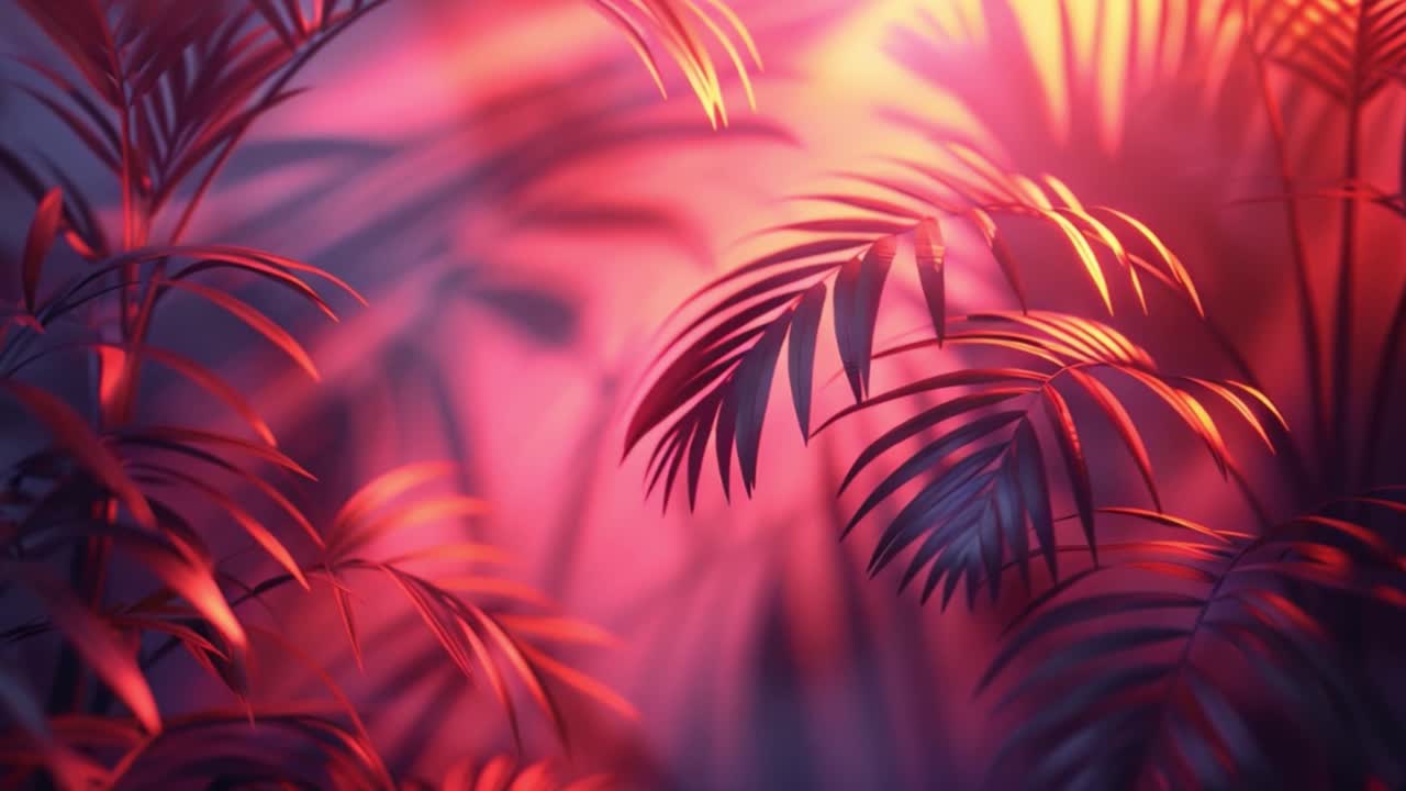 Vibrant Neon Palm Leaves Background