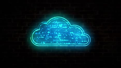 cloud digital symbol neon on brick wall