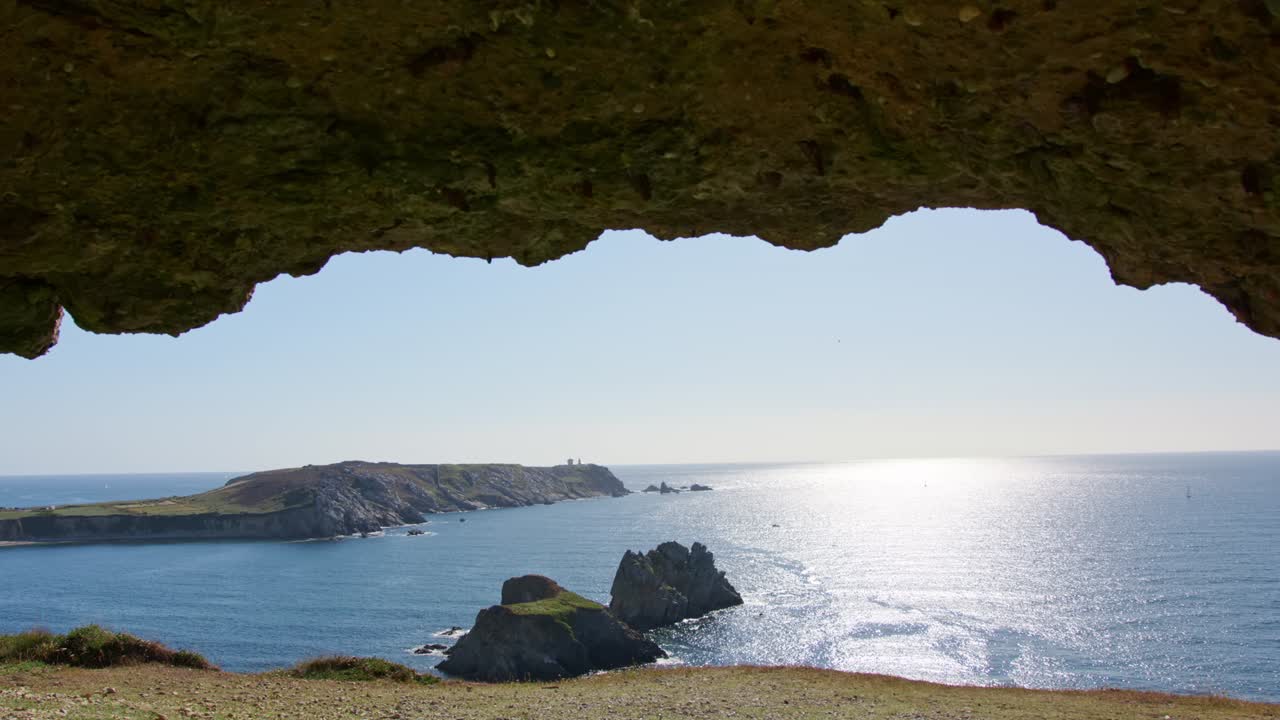 Distant View from Cave Of Pointe de Pen Hir In Camaret-sur-Mer, France. wide shot