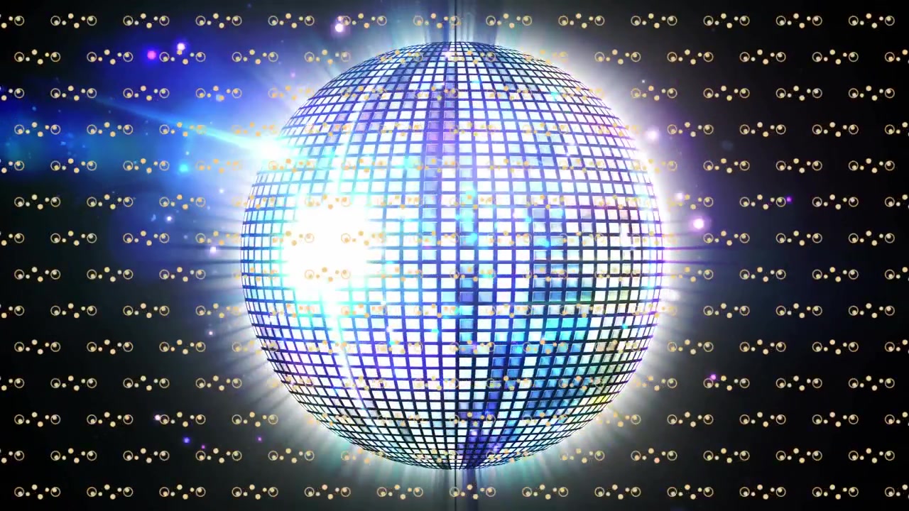 Palla da discoteca rotante con luci lampeggianti e motivo di sfondo