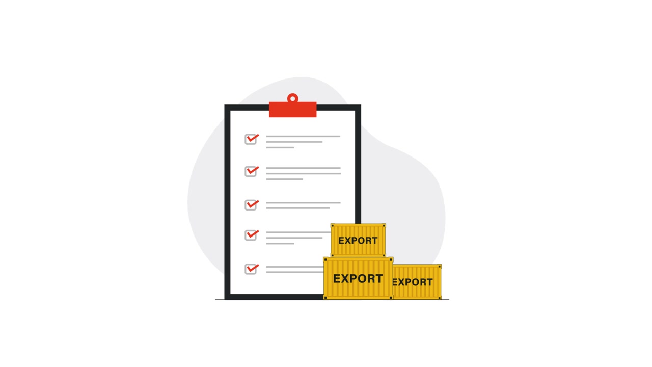 Checklist animata con container di esportazione e grafico della crescita economica