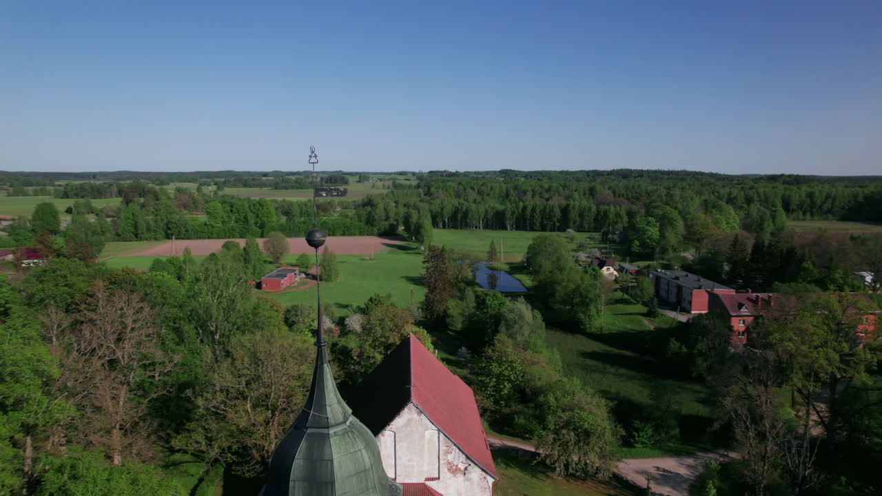 Orbital shot of Lielstraupe Castle, Latvia