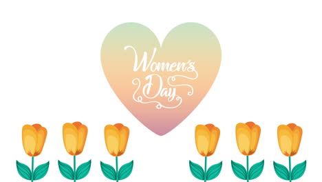 happy womens day card with heart and flowers