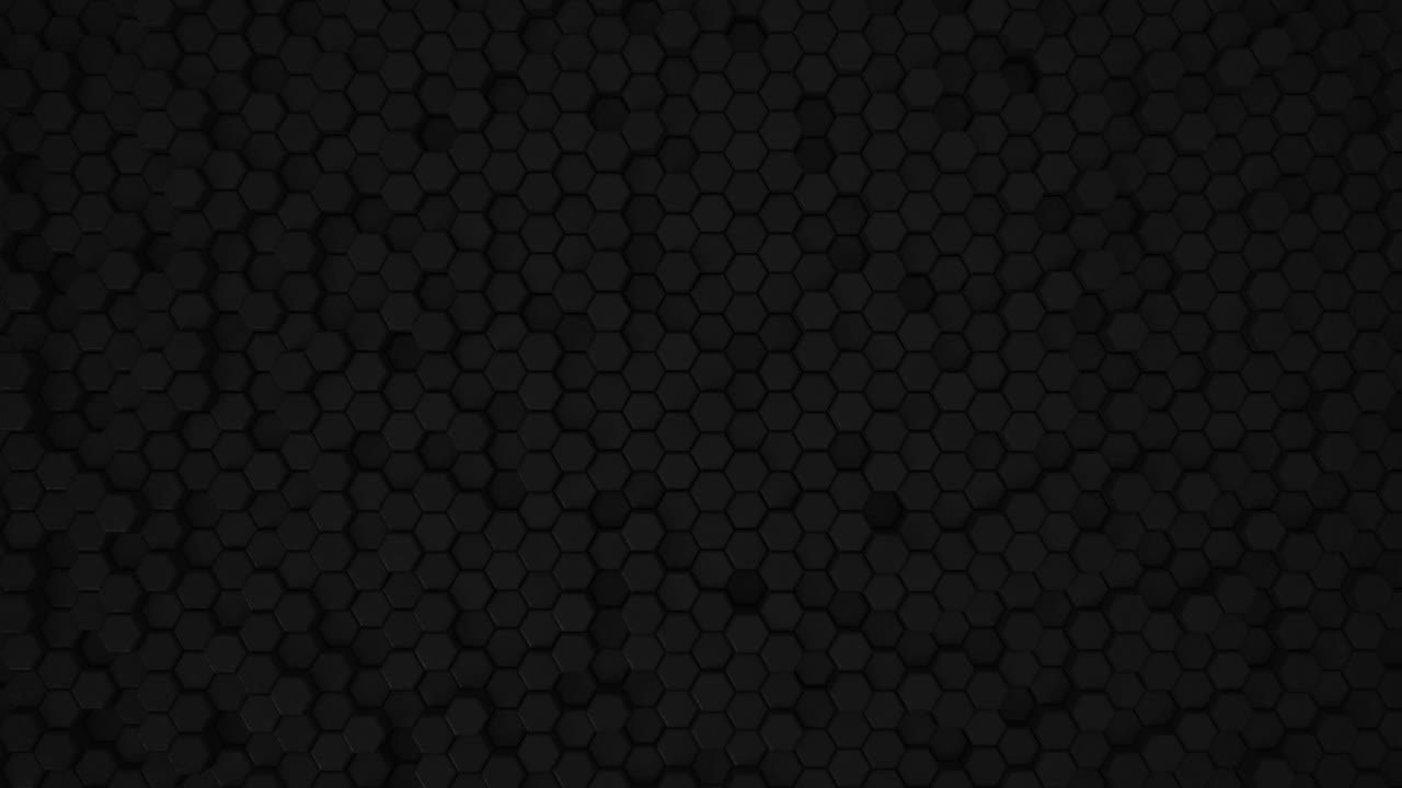 абстрактный шестиугольный геометрический петль поверхности 5 черный: темная минимальная шестиугольная сетка анимация рисунка в глубоком полуночном черном. чистый фон с глянцевыми черными шестиугольными формами. пространство серое. драматическое ощущение