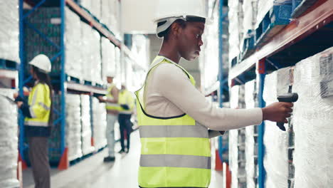 barcode, scanner and worker in warehouse