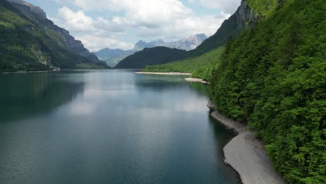 hermoso paisaje suizo de lagos, montañas y bosques, desde el aire