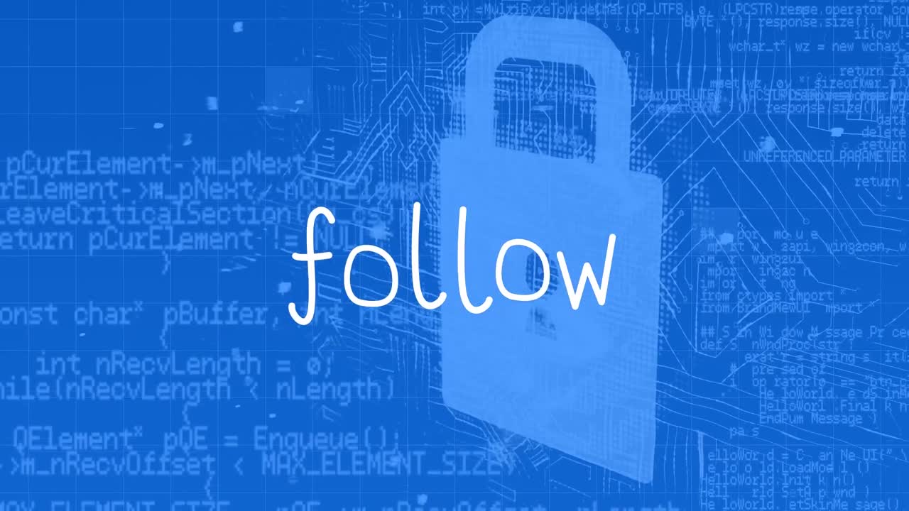 animación del texto de seguimiento sobre el procesamiento de datos en fondo azul