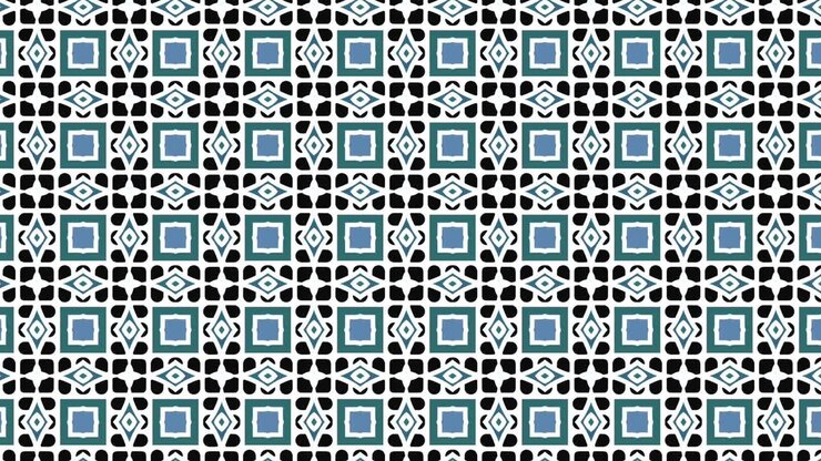 Color pattern with geometric shapes on a minimal black background, vertically inclined, initially from the left then moving to the right, composed of geometric shapes