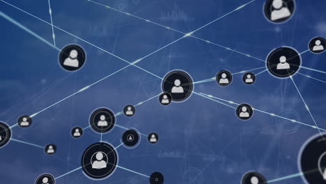 animación de la red de conexiones con personas iconos con placa de circuito de computadora sobre fondo azul