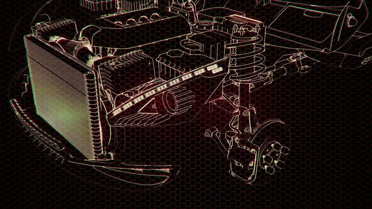 animación holográfica de un modelo de coche 3d con motor