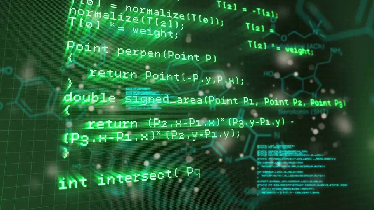Animation of data processing on dark background