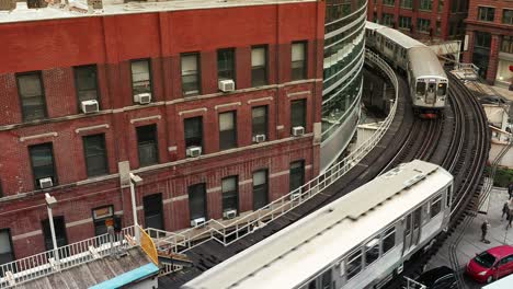 elevated railway train on a bridge in chicago illinois usa