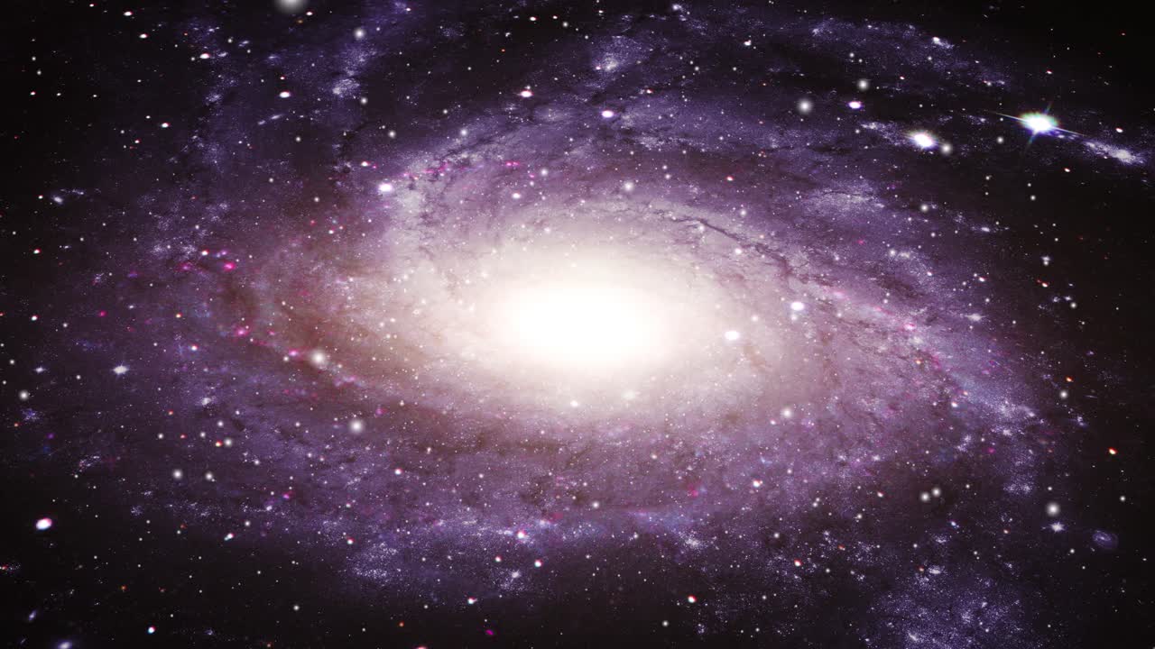 una galaxia morada con una luz brillante en el centro, el universo