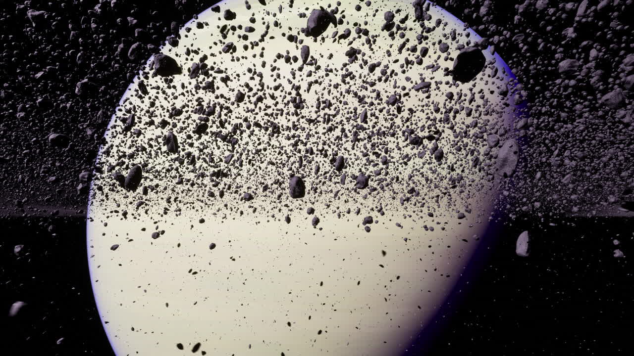 Asteroid belt with numerous space rocks floating in deep space