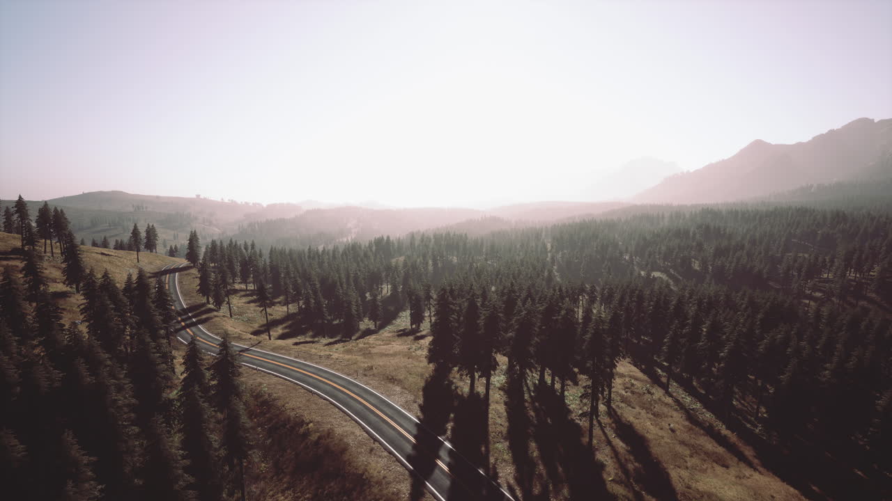vista aérea de una carretera sinuosa en un día de verano