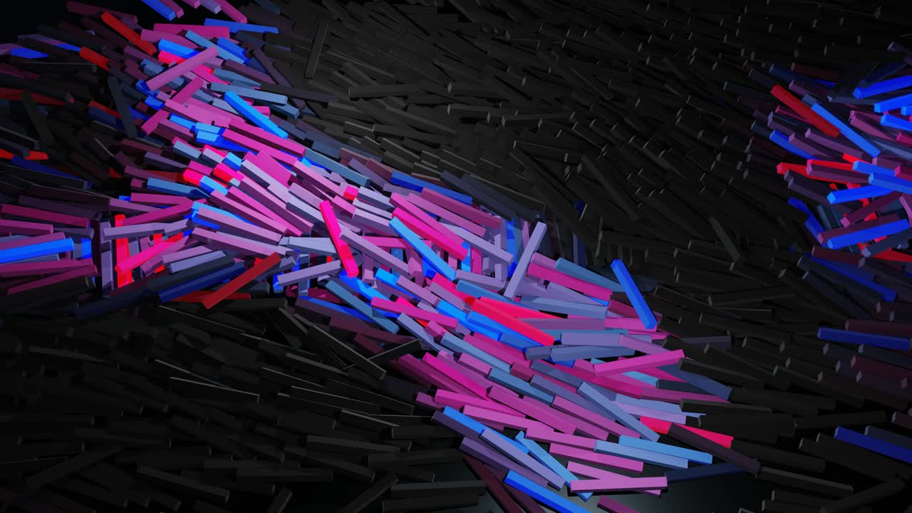 3d abstracto bg en bucle con muchos rectángulos grises se colocan en el plano y se encienden azul rojo púrpura. las bombillas comienzan a brillar formando un patrón como una guirnalda de navidad abstracta. ondas multicolores corren a través de palos