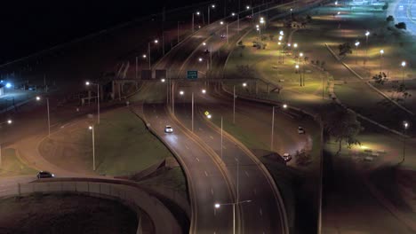 aerial view of waterfront, and highways of posadas, misiones, argentina at night