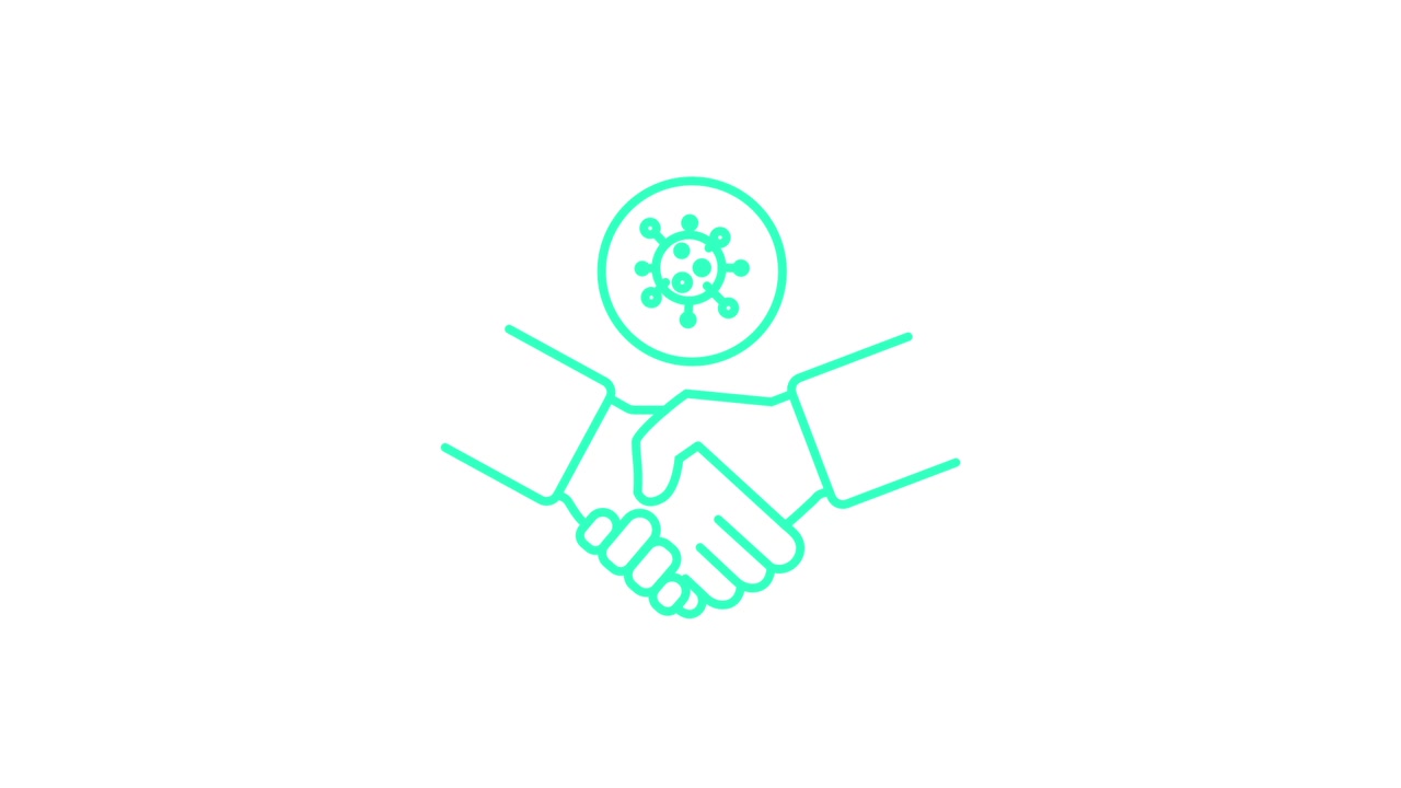 Animated Handshake with Virus Icon Symbolizing Infection Risk
