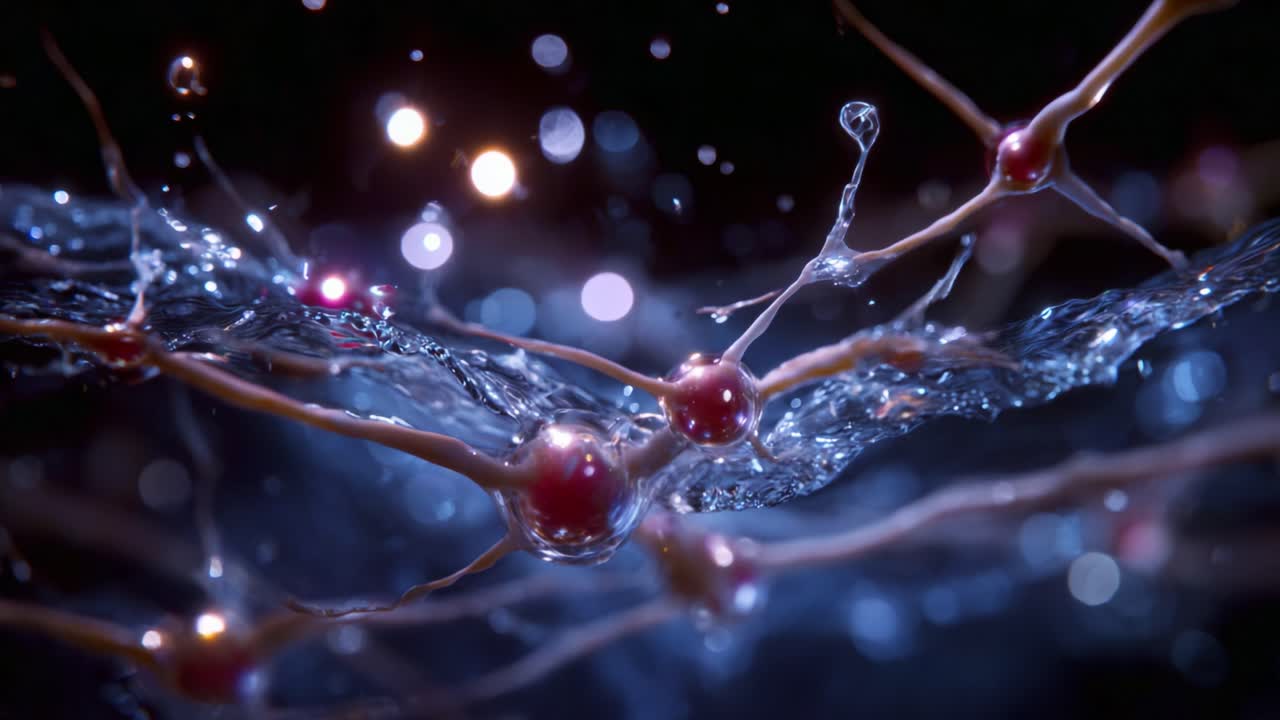 Dynamic Interaction of Neural Networks in Liquid Environment Highlighting Synapses and Communication Between Neurons Captured in Vibrant Colorful Patterns