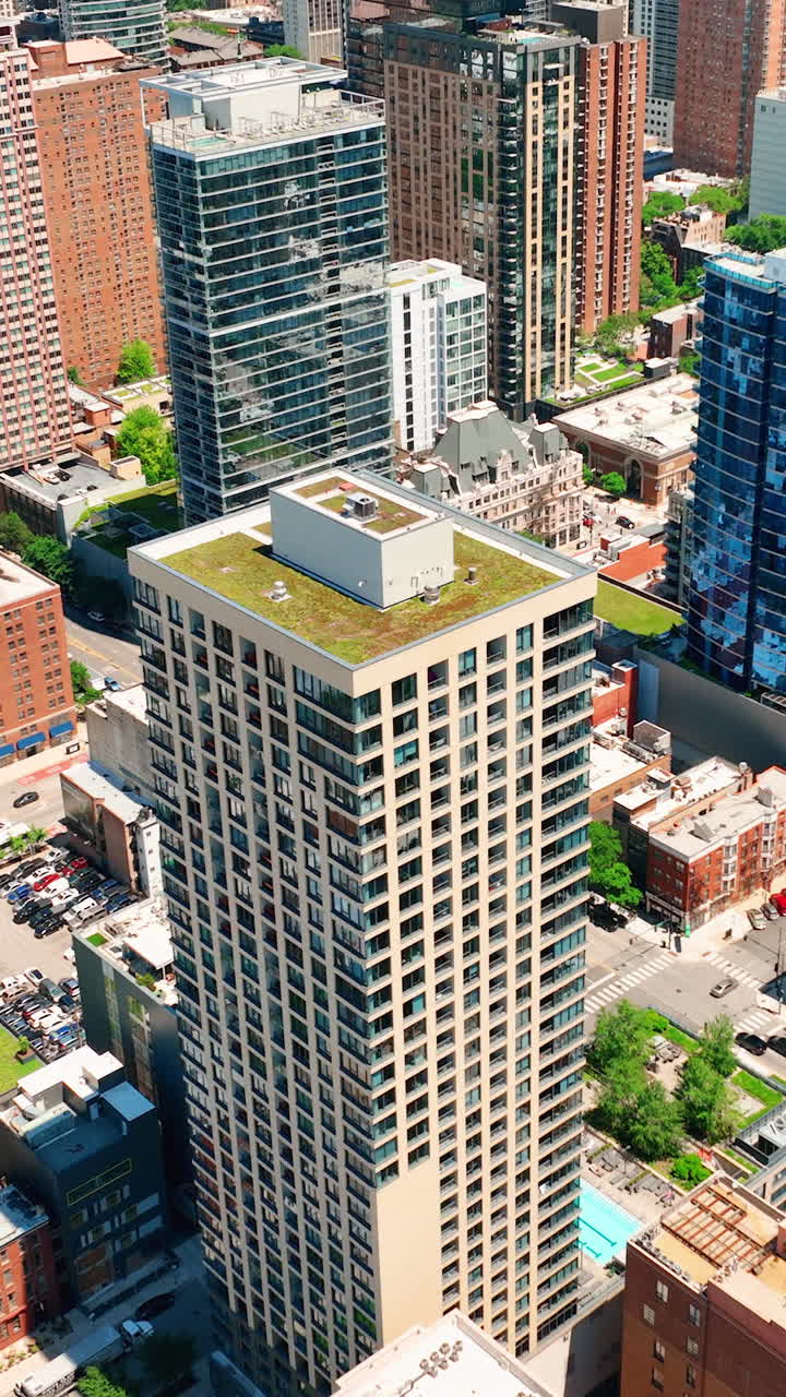 High multi-storey building. Architecture in the downtown of Chicago, Illinois. Aerial view. Vertical video