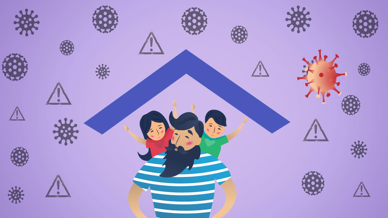 바이러스 아이콘을 포용하는 가족의 구성