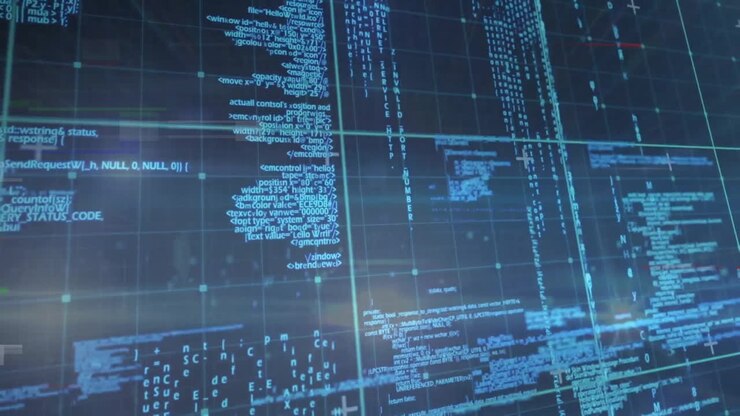 Animation of digital data processing over black background