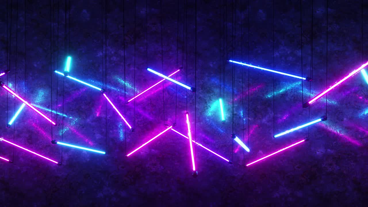 luces de neón abstractas en la pared de hormigón