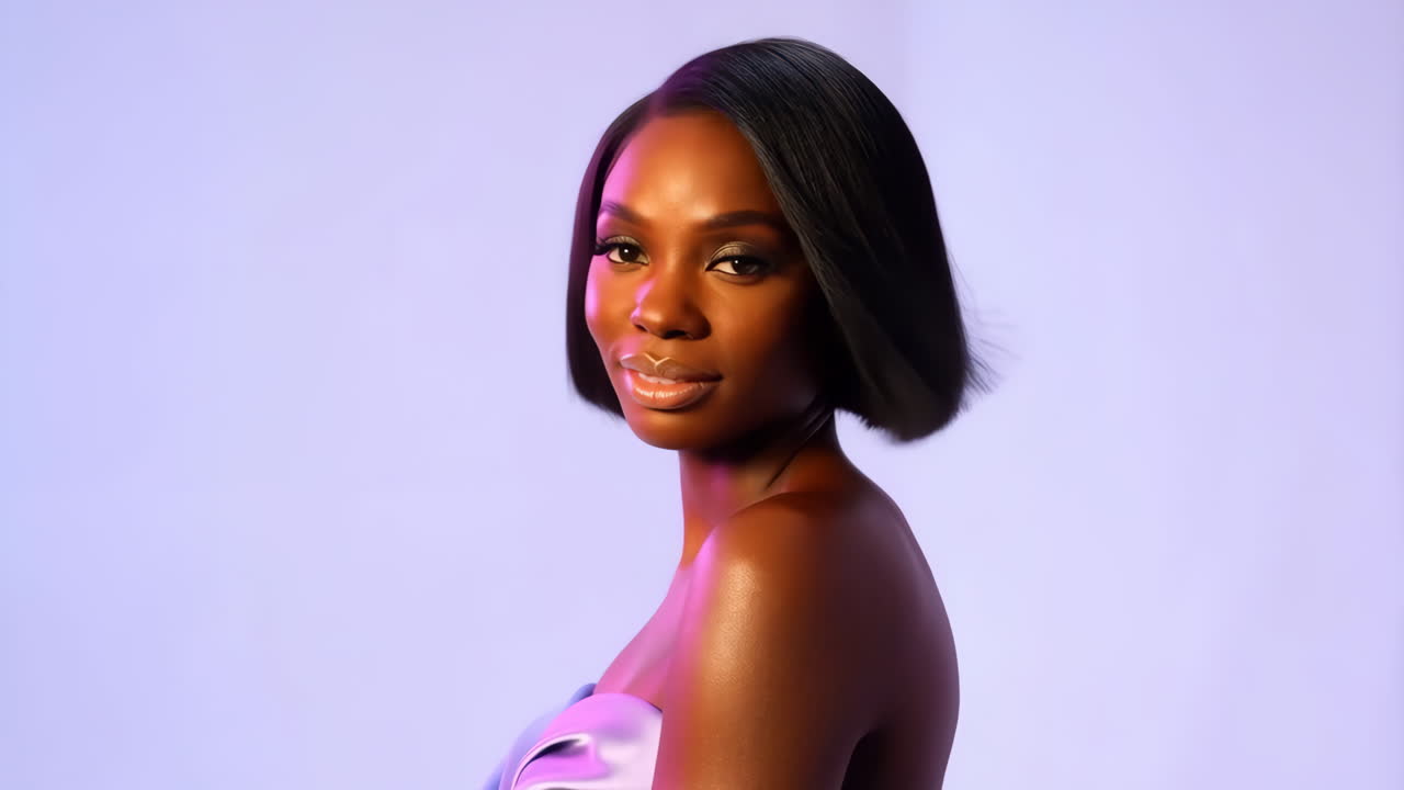 Elegant Portrait of a Young Black Woman with Bob Haircut
