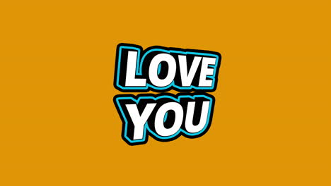 love you 3d bouncy text animation with cyan frame and rotating letters - orange background