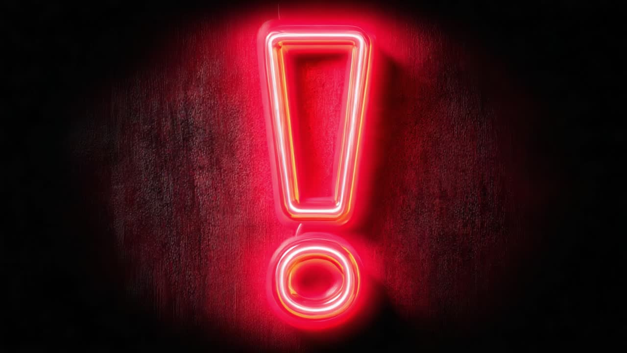 A Bold and Captivating Neon Exclamation Mark, Illuminating the Darkness with Bright Pink and Red Hues, Perfect for Grabbing Attention and Conveying Urgency