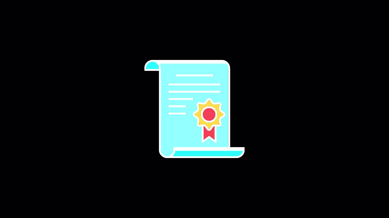 Animated Certificate Icon with Seal on Black Background