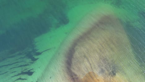 Top-View-of-Colorful-Green-and-Blue-Shades-in-Coastline-Paradise-Waters-Australia