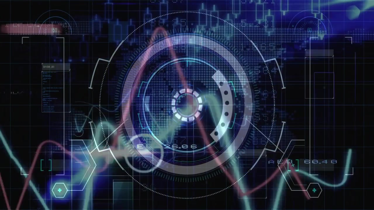 Colored waveform crossing dark grid initiating HUD pulsing and scanning, visualizing shifting data