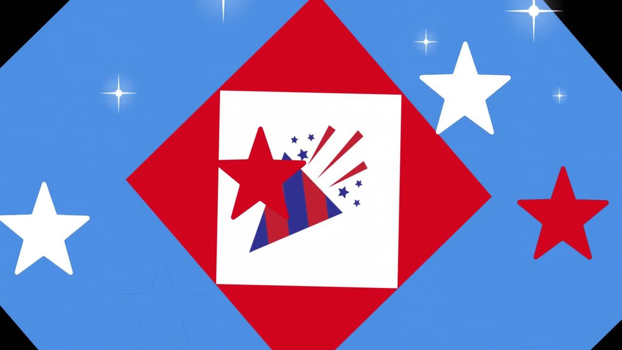 검은 바탕에 움직이는 파란색과 빨간색 별의 애니메이션