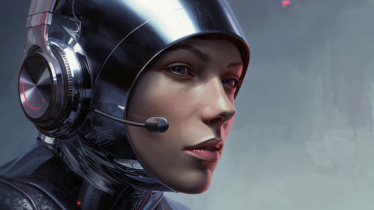 Turning helmeted pilot shifting head as crop tightening in cockpit, showing boom mic and neck armor