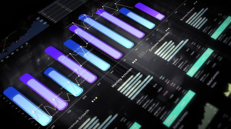 Dynamic data visuals for business info graphics, animated charts, and data-driven insights for a business meeting mock-up. Explore the world of trading, stock exchanges, and crypto