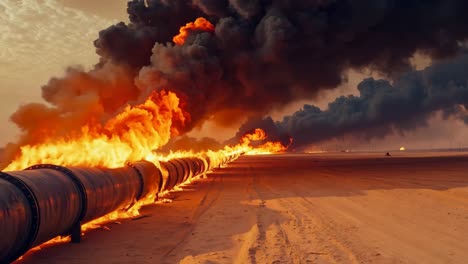 a large pipe in the middle of a desert with a lot of smoke coming out of it