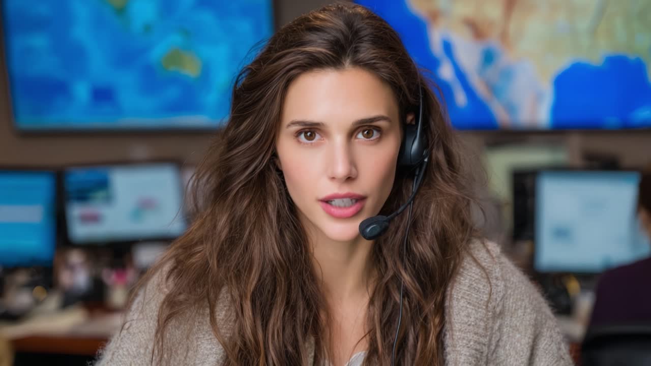 Focused and Professional Dispatcher in Command Center Overseeing Operations and Communication, Showcasing Dedication with Attention to Detail in a Dynamic Environment