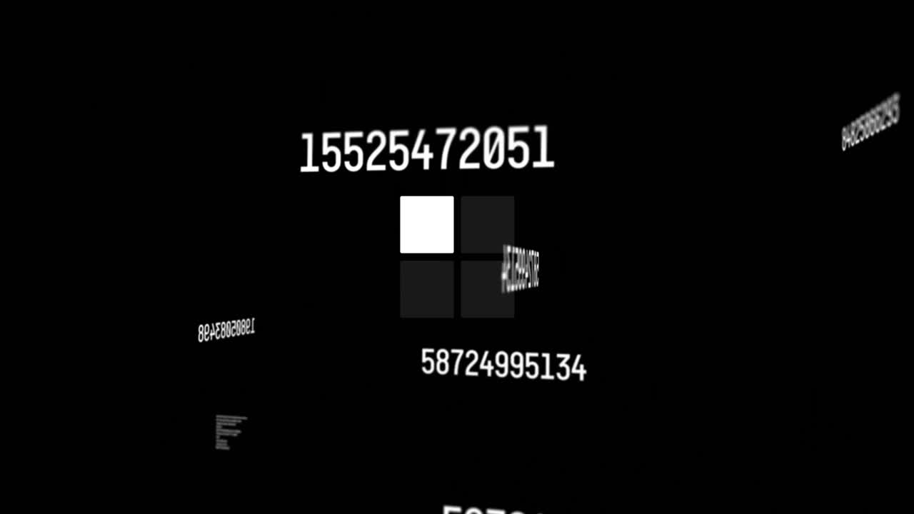 Animation of numbers and loading squares data processing over black background