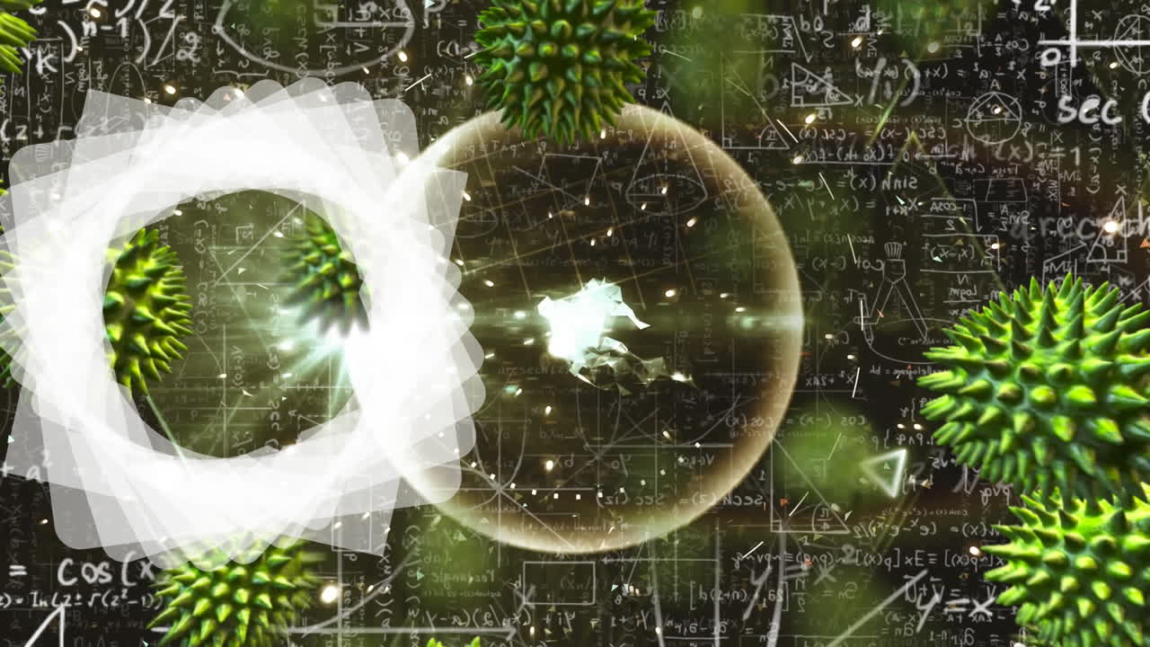 검은 바탕 위의 모양, 수학 방정식 및 셀의 애니메이션