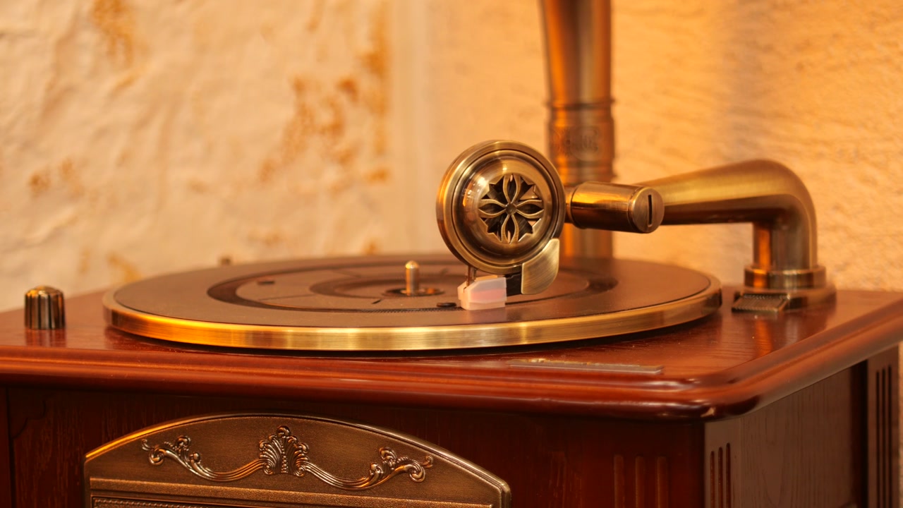 Close Up of a Vintage Gramophone Turntable Spinning