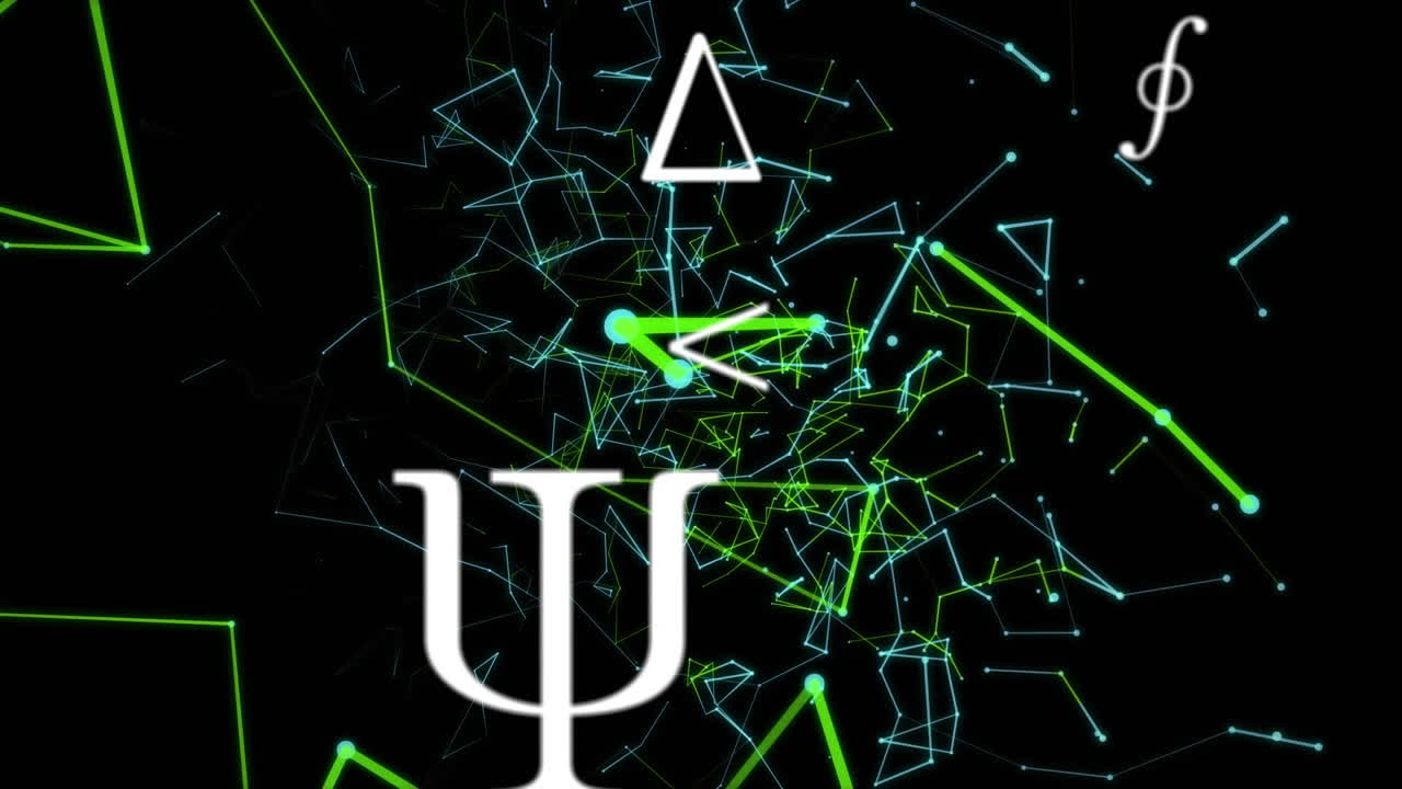 símbolos matemáticos y red de conexiones contra un fondo negro