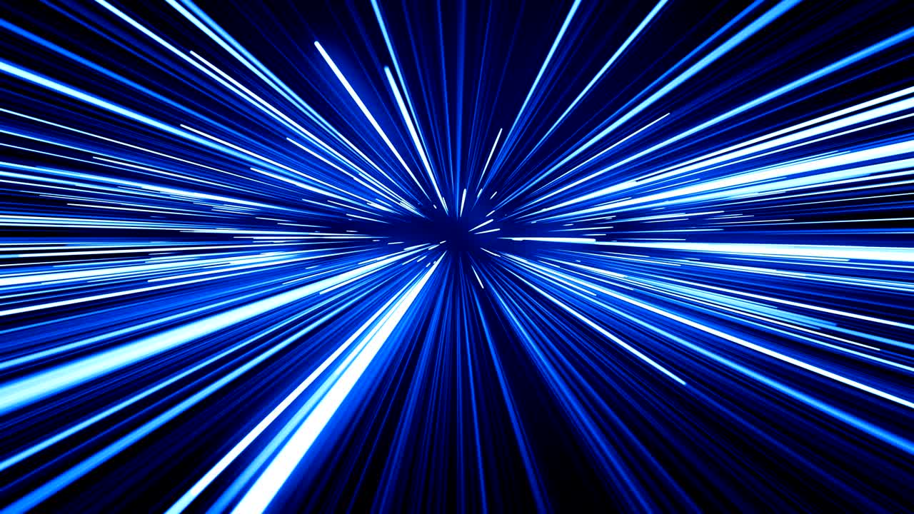 Space Travel Through Stars Trails Blue Color. Beautiful Abstract Hyperspace Jump. Digital Design Concept. Looped 3d Animation of Glowing Lines