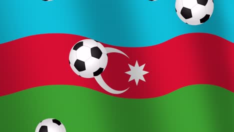 campeonato europeo de fútbol 2020 en azerbaiyán, con una bandera nacional animada y balones de fútbol que caen